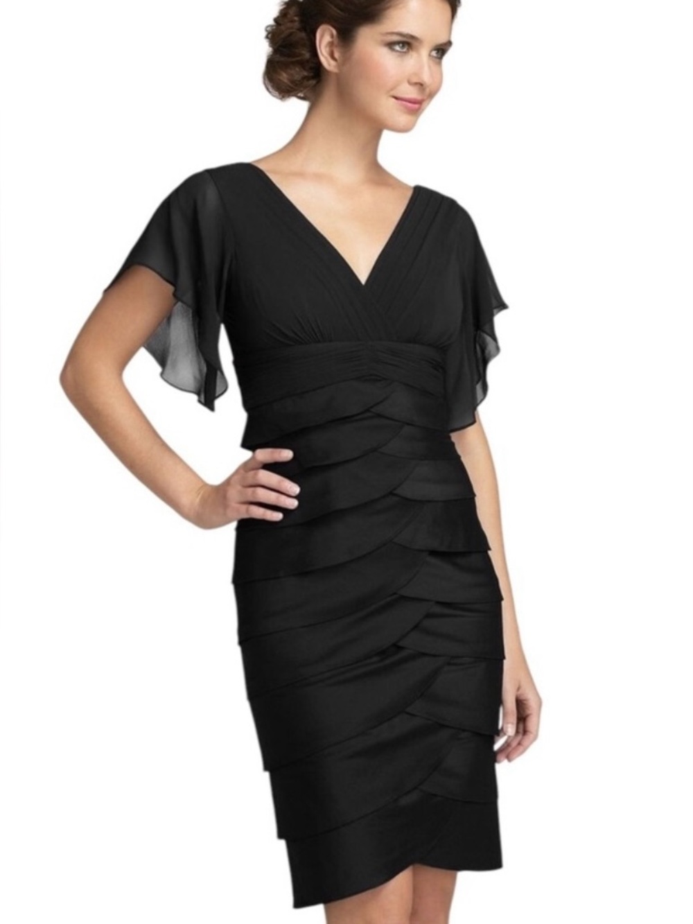 Adrianna Papell Purple Layered V‑Neck Midi Dress